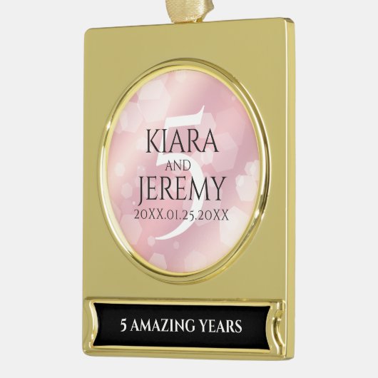 Elegant 5e Roos Quartz Wedding Jubileum Verguld Banner Ornament (Links)