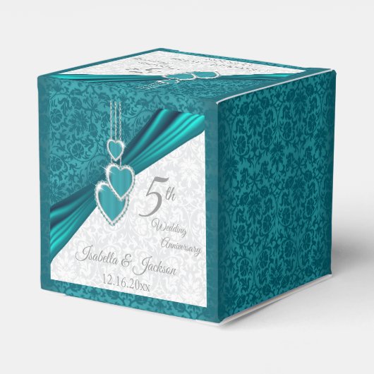 Elegant 5e Turquoise bruiloft Jubileum Bedankdoosjes (Achterkant)