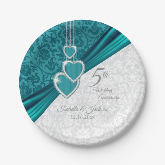 Elegant 5th Turquoise Wedding Jubileum Design Papieren Bordje (Voorkant)