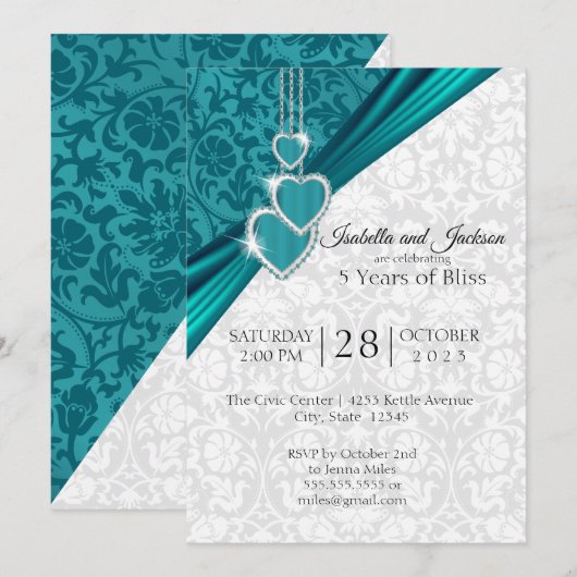 Elegant 5th Wedding Jubileum Design Kaart (Voorkant / Achterkant)
