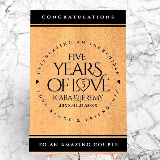 Elegant 5th Wood Wedding Jubileum Celebration Acryl Bord