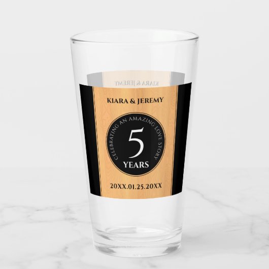 Elegant 5th Wood Wedding Jubileum Celebration Glas (Achterkant)