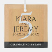 Elegant 5th Wood Wedding Jubileum Celebration Glas Ornament (Voorkant)