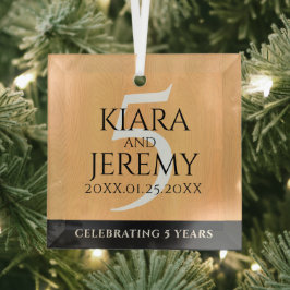Elegant 5th Wood Wedding Jubileum Celebration Glas Ornament