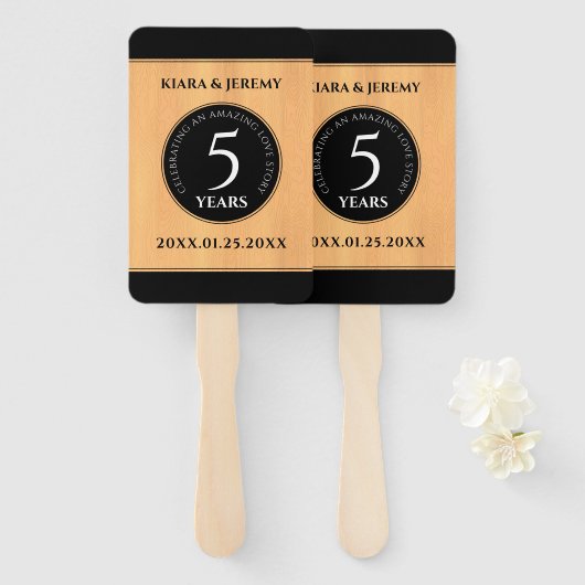 Elegant 5th Wood Wedding Jubileum Celebration Handwaaier (Voorkant en achterkant)