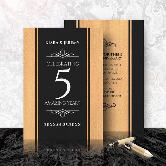 Elegant 5th Wood Wedding Jubileum Celebration Kaart