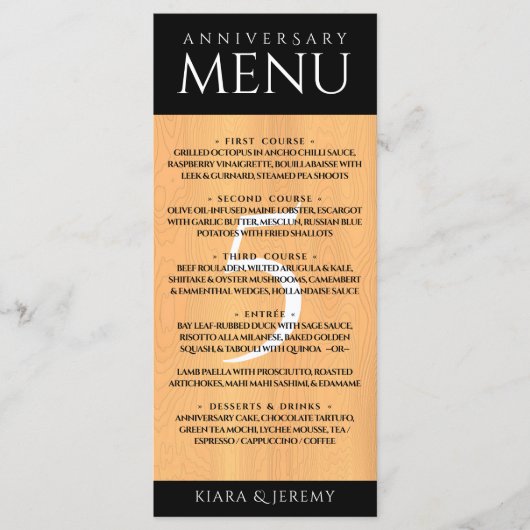 Elegant 5th Wood Wedding Jubileum Celebration Menu (Voorkant)