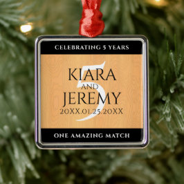 Elegant 5th Wood Wedding Jubileum Celebration Metalen Ornament
