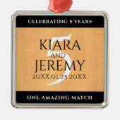 Elegant 5th Wood Wedding Jubileum Celebration Metalen Ornament (Voorkant)