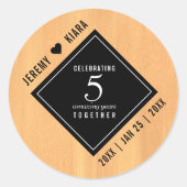 Elegant 5th Wood Wedding Jubileum Celebration Ronde Sticker (Voorkant)