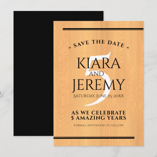 Elegant 5th Wood Wedding Jubileum Celebration Save The Date (Voorkant / Achterkant)