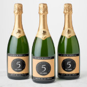 Elegant 5th Wood Wedding Jubileum Celebration Sparkling Wijnetiket (Flessen)