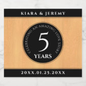 Elegant 5th Wood Wedding Jubileum Celebration Sparkling Wijnetiket (Enkel label)