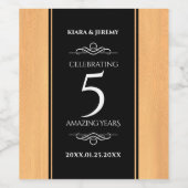 Elegant 5th Wood Wedding Jubileum Celebration Wijn Etiket (Enkel label)
