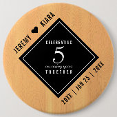 Elegant 5th Wood Wedding Jubileum Ronde Button 6,0 Cm (Voorkant)