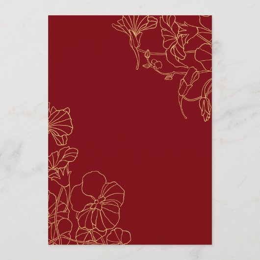 Elegant 5x7 rood goud bloemendiner menu (Achterkant)