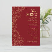Elegant 5x7 rood goud bloemendiner menu (Staand voorkant)