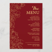 Elegant 5x7 rood goud bloemendiner menu (Voorkant)