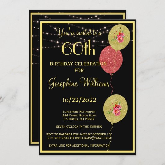 Elegant 60 60 60-jarige zwarte gouddag kaart (Voorkant / Achterkant)