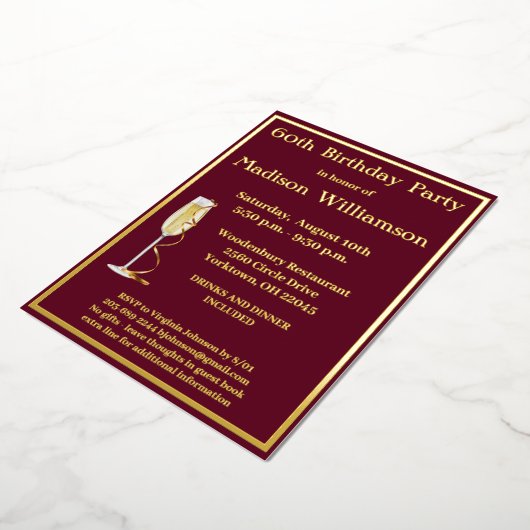 Elegant 60 60 60e verjaardag Red REAL Gold Folie Uitnodiging (Gedraaid)