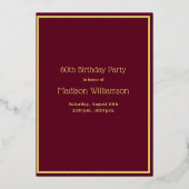 Elegant 60 60 60e verjaardag Red REAL Gold Folie Uitnodiging (Achterkant)