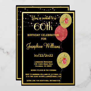 Elegant 60 60 60e verjaardag zwart goud folie uitnodiging