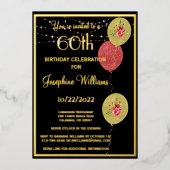 Elegant 60 60 60e verjaardag zwart goud folie uitnodiging (Voorkant)