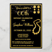 Elegant 60 60 60e verjaardag zwart goud folie uitnodiging (Voorkant)