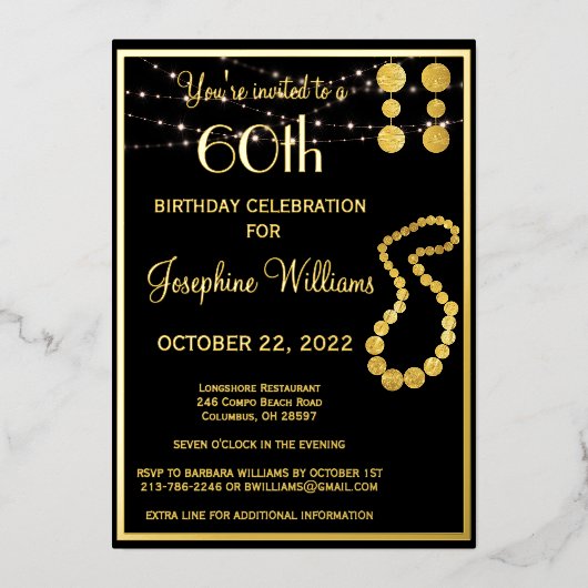 Elegant 60 60 60e verjaardag zwart goud folie uitnodiging (Voorkant)