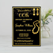 Elegant 60 60 60e verjaardag zwart goud folie uitnodiging (Staand Voorkant)