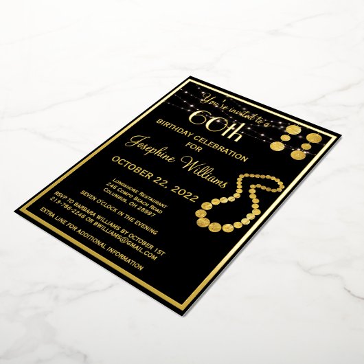 Elegant 60 60 60e verjaardag zwart goud folie uitnodiging (Gedraaid)