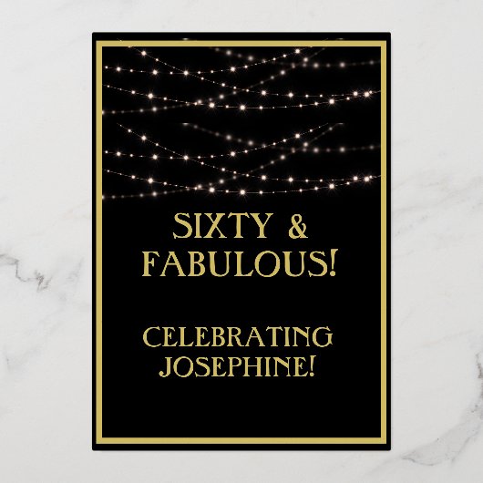 Elegant 60 60 60e verjaardag zwart goud folie uitnodiging (Achterkant)