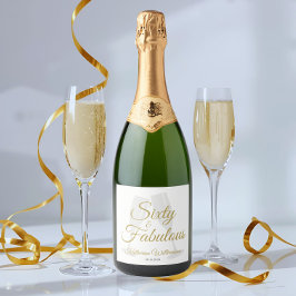 Elegant 60 and Fabulous Birthday Party White Gold Sparkling Wijnetiket