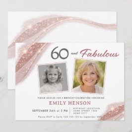 Elegant 60 and Fabulous Rose Gold Photo Birthday Kaart