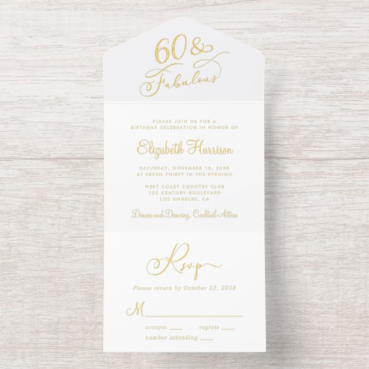 Elegant 60 en Fabulous 60ste verjaardagsfeestje All In One Uitnodiging (Binnenkant)