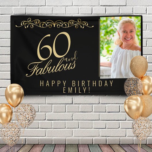 Elegant 60 en Fabulous Birthday Photo Black Spandoek