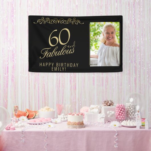 Elegant 60 en Fabulous Birthday Photo Black Spandoek (Feest)