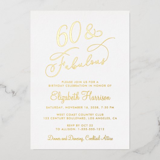 Elegant 60 en fantastisch 60ste verjaardagsfeest folie uitnodiging (Voorkant)