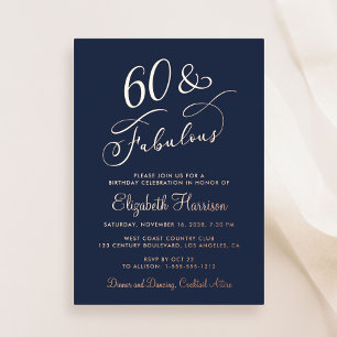 Elegant 60 en fantastische blauwe 60e verjaardagsf folie uitnodiging