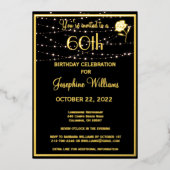 Elegant 60-jarig zwart goud folie uitnodiging (Voorkant)