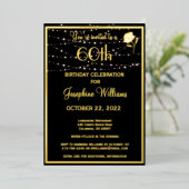 Elegant 60-jarig zwart goud folie uitnodiging (Staand Voorkant)