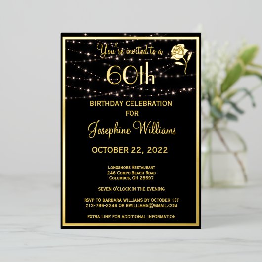 Elegant 60-jarig zwart goud folie uitnodiging (Staand Voorkant)