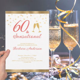 Elegant 60 & Sensational Gold and Pink Birthday Kaart
