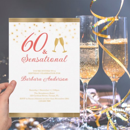 Elegant 60 & Sensational Gold and Pink Birthday Kaart