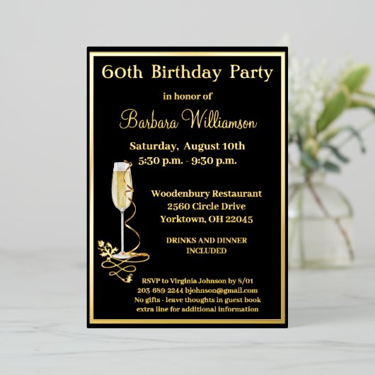 Elegant 60 Zestig Verjaardag ECHT Goud Folie Uitnodiging (Staand Voorkant)
