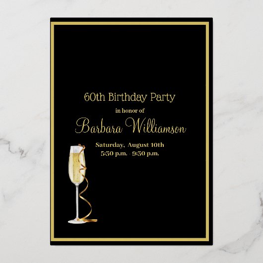Elegant 60 Zestig Verjaardag ECHT Goud Folie Uitnodiging (Achterkant)