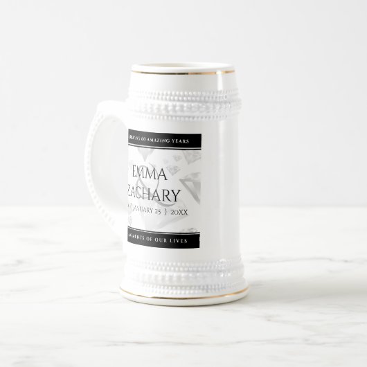 Elegant 60e 75e Diamond Bruiloft Jubileum Bierpul (Voorkant links)