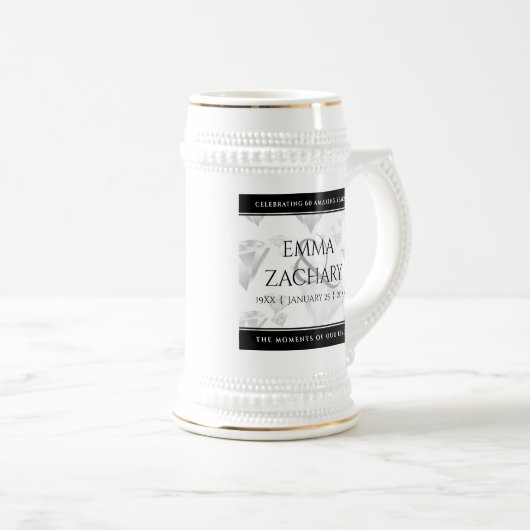 Elegant 60e 75e Diamond Bruiloft Jubileum Bierpul (Voorkant rechts)