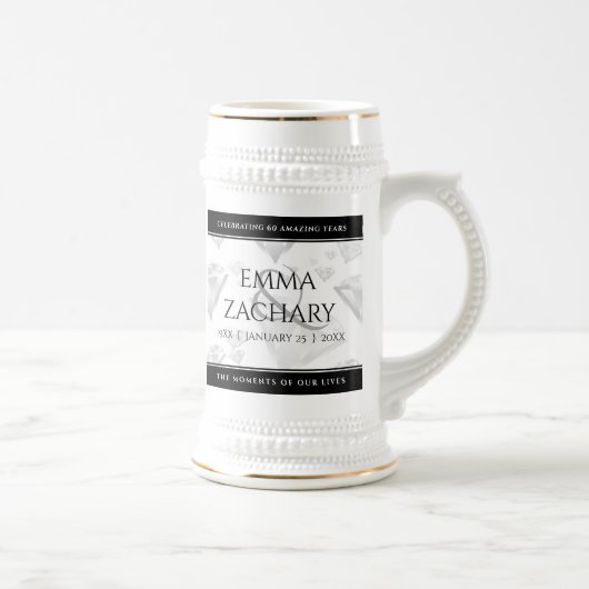 Elegant 60e 75e Diamond Bruiloft Jubileum Bierpul (Rechts)