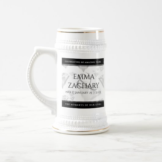 Elegant 60e 75e Diamond Bruiloft Jubileum Bierpul (Links)